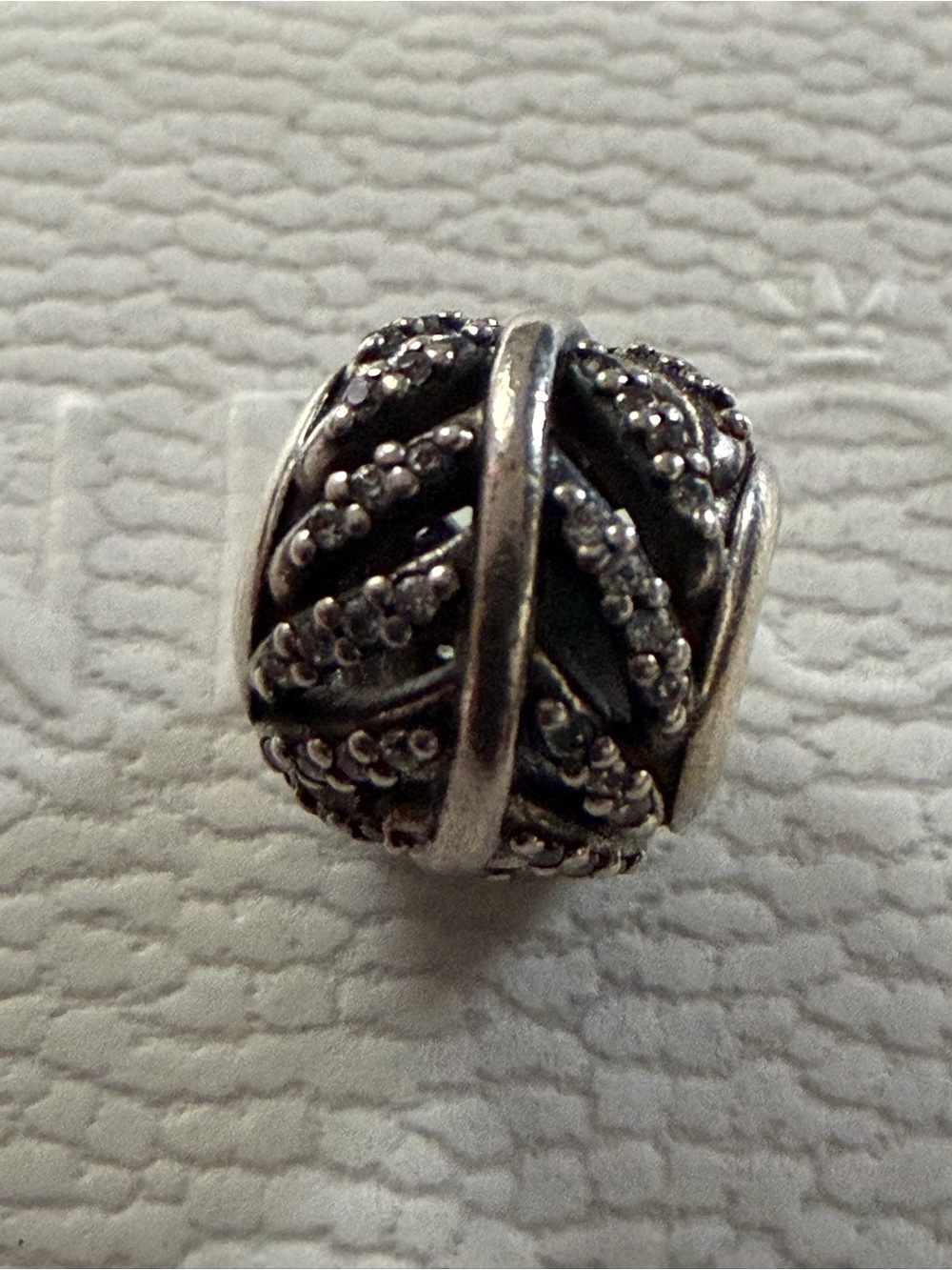Authentic Pandora Light as a Feather Openwork Charm Clear CZ Silver